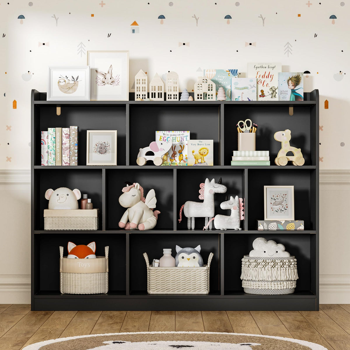 Black 3 Tier Wood Bookshelf W276