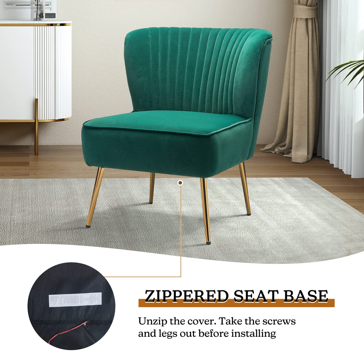 Velvet Accent Chair Set of 2 Emerald Green Wingback Armless Slipper Chair D921207