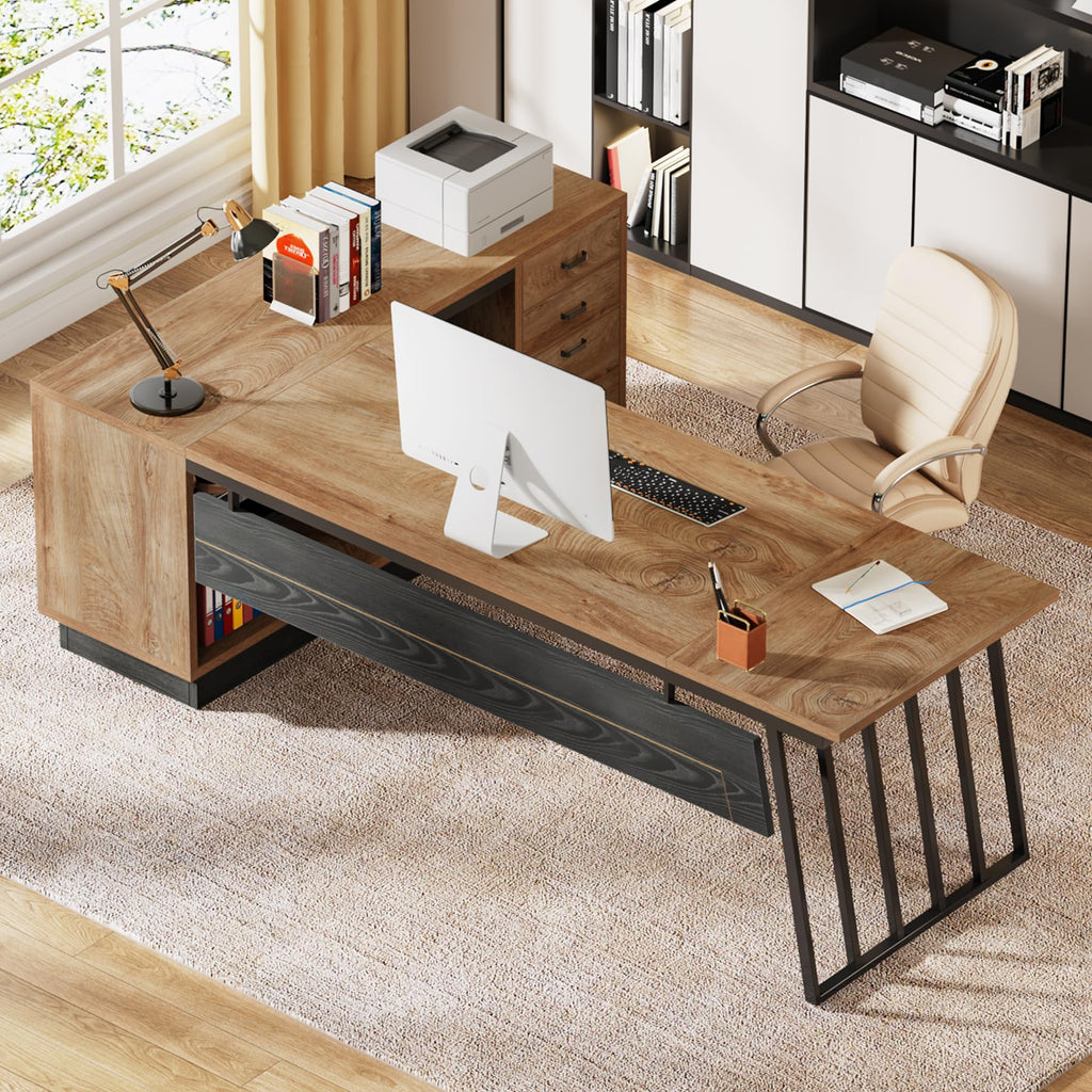 71-Inch L-Shaped Executive Desk with Cabinet Z86443