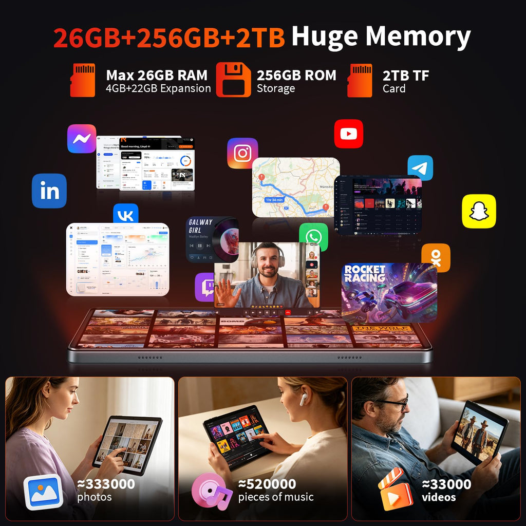 Black Android 16 Tablet with Keyboard D8301