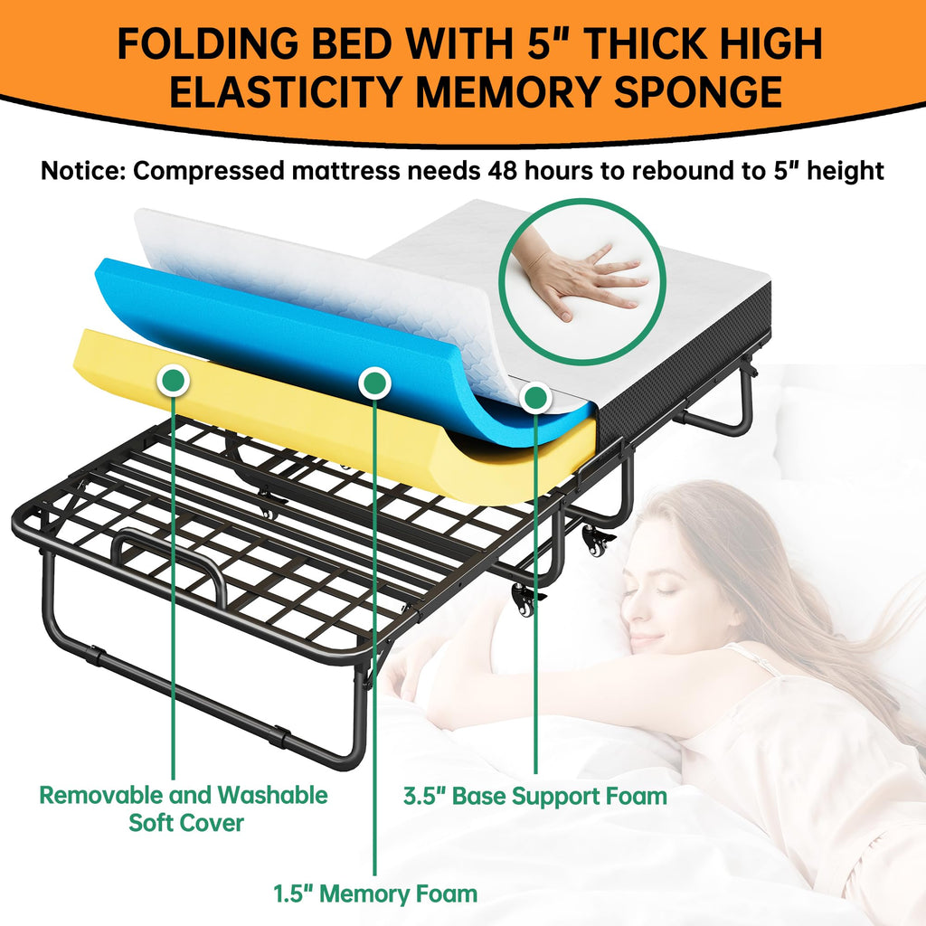 75" x 39" Folding Bed with 5" Memory Foam Mattress B33882