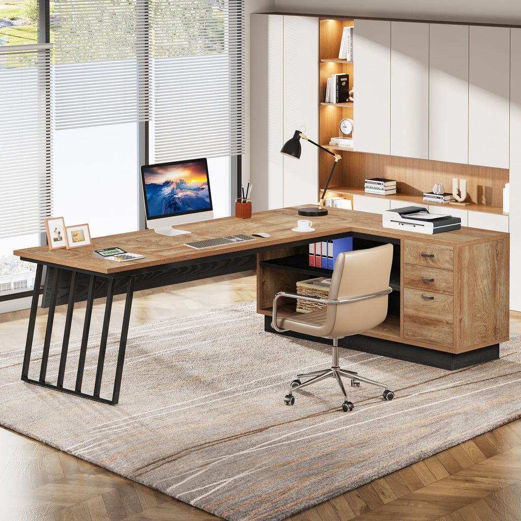 71-Inch L-Shaped Executive Desk with Cabinet Z86443
