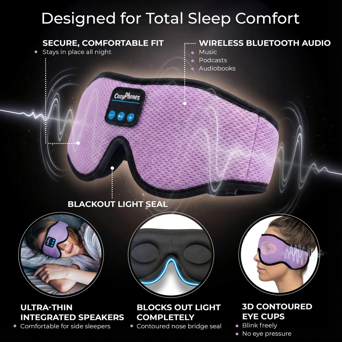Bluetooth Sleep Mask Headphones Grey E96144