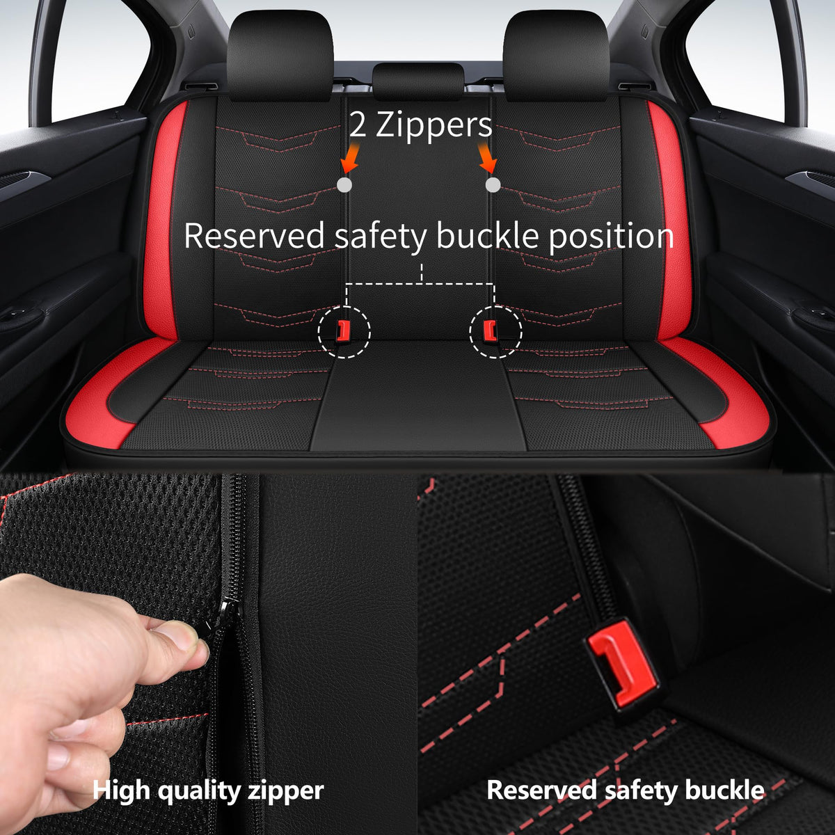 Car Seat Cover Black Red Q80058