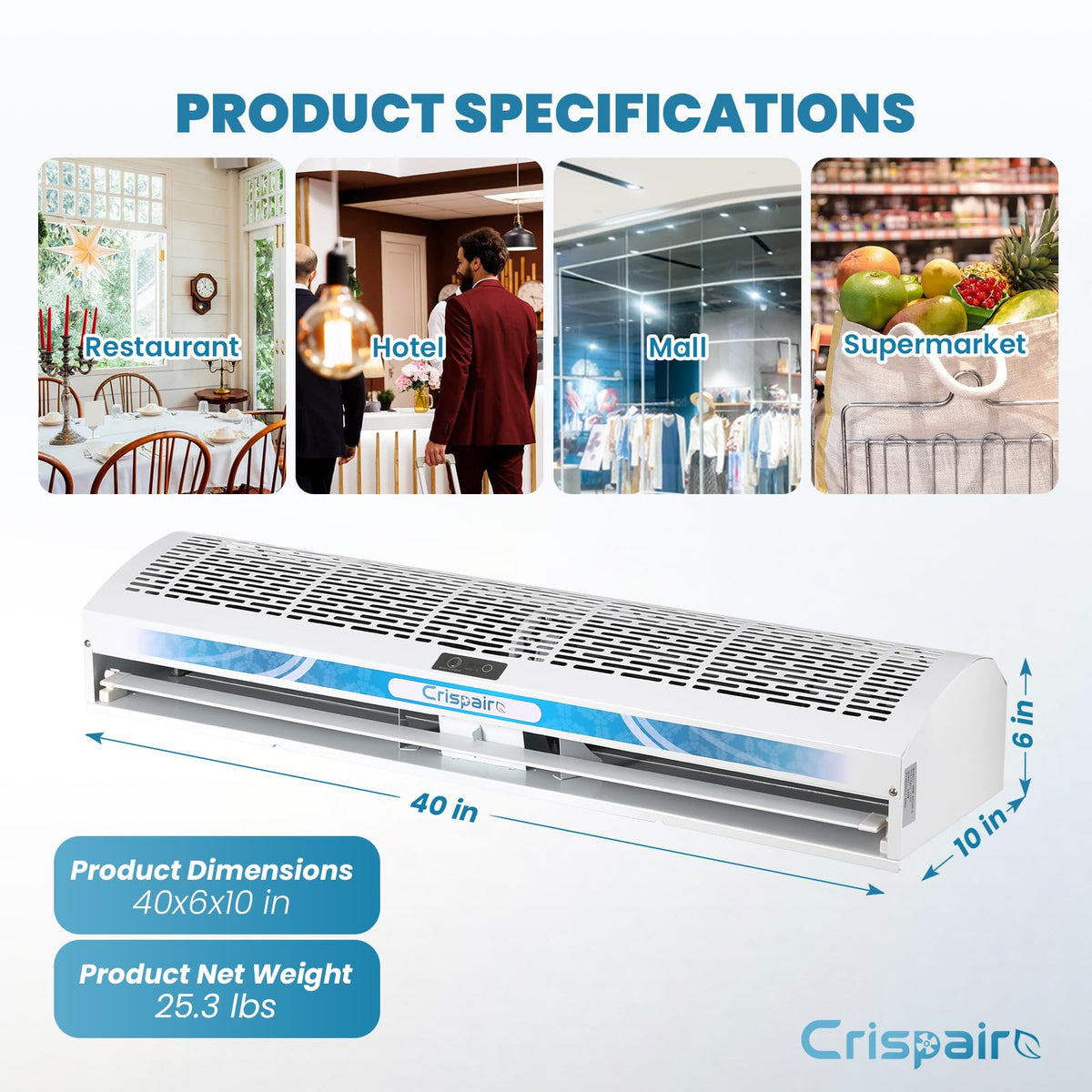 40-Inch Commercial Air Curtain, Dual Speed, Magnetic Door Switch, White N614114