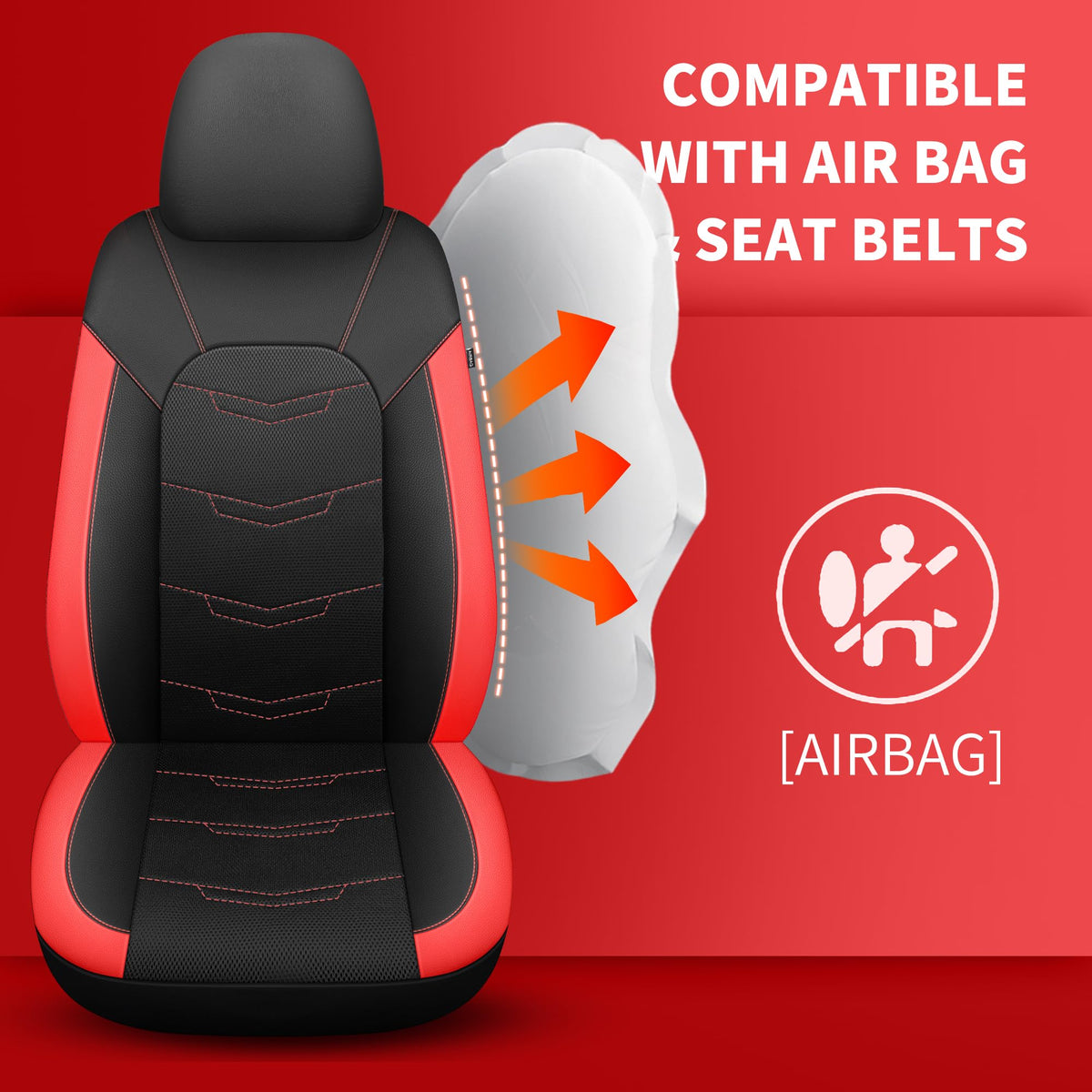 Car Seat Cover Black Red Q80058