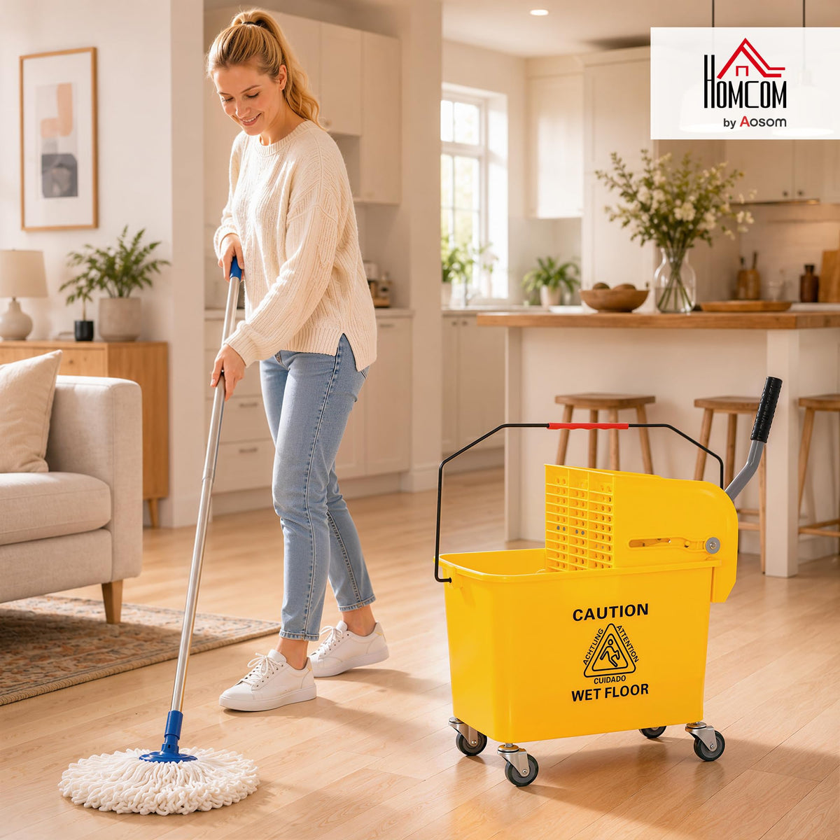 Yellow 21 Quart Mop Bucket with Wheels W690