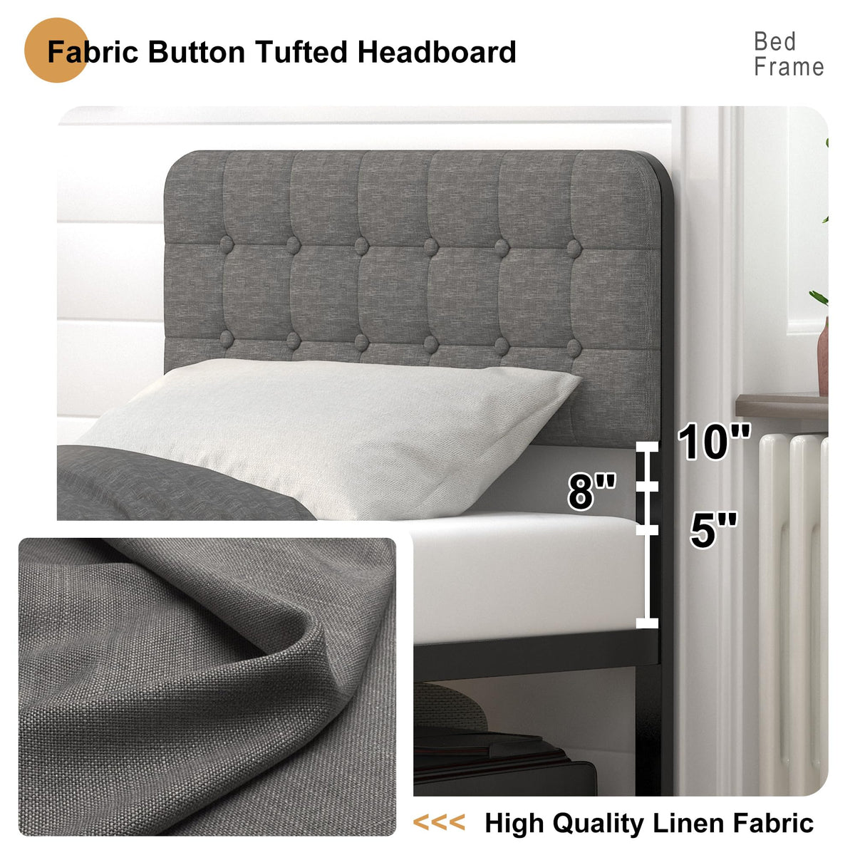 16 Inch Twin XL Upholstered Metal Bed Frame Z713