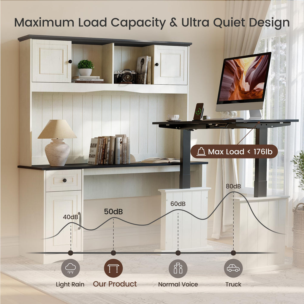 L Shaped Electric Standing Desk with Hutch and Drawers U377
