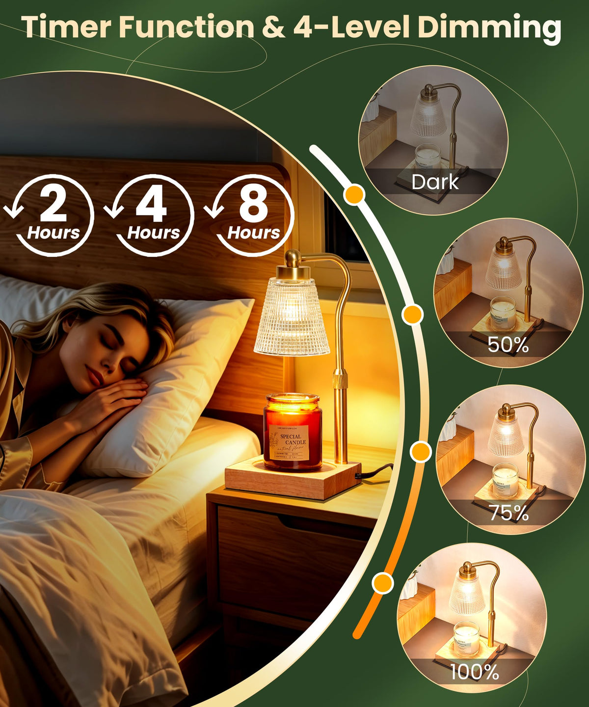 Height Adjustable Candle Warmer Lamp with Timer, 3 Dimmable T703777