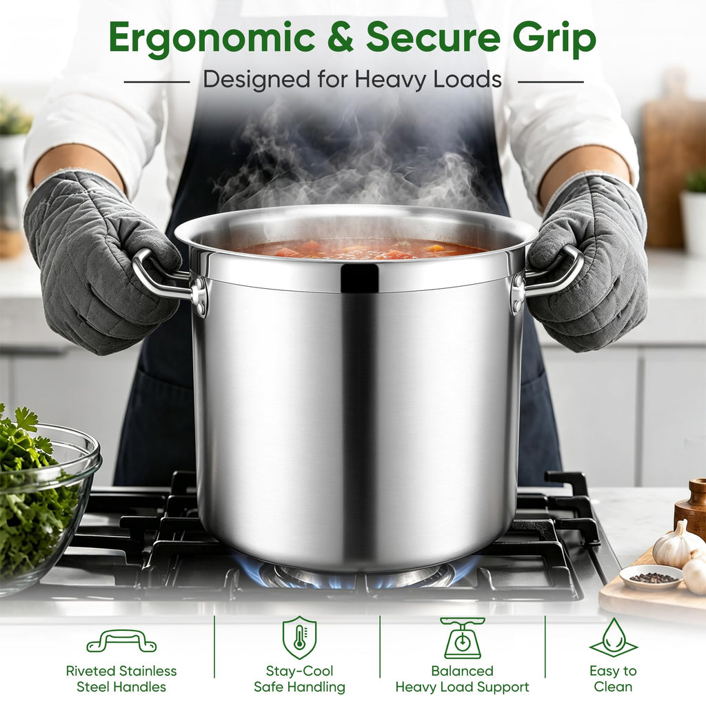 24 Quart Tri-Ply Stainless Steel Stock Pot with Lid E344