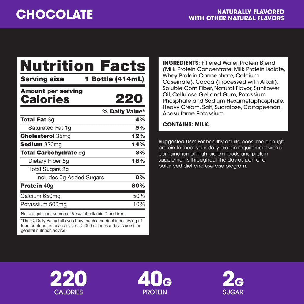 40g Protein Shake, Chocolate, 14 Fl Oz, 12 Ct N6354