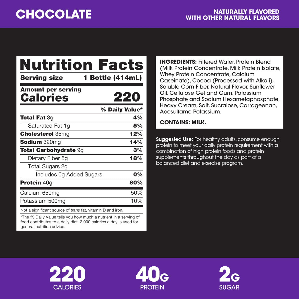 40g Protein Shake, Chocolate, 14 Fl Oz, 12 Ct N6354