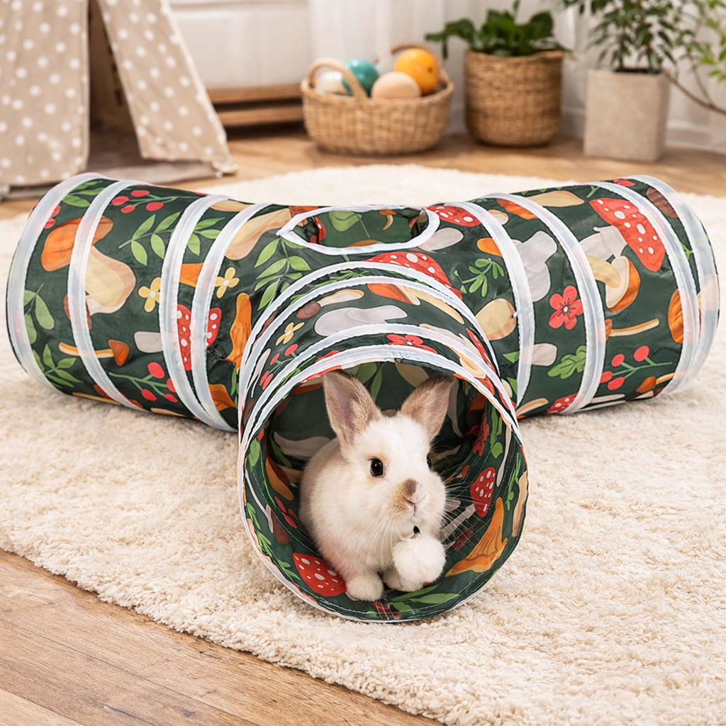 Collapsible 3 Way Rabbit Tunnel with Chew Toy B6607