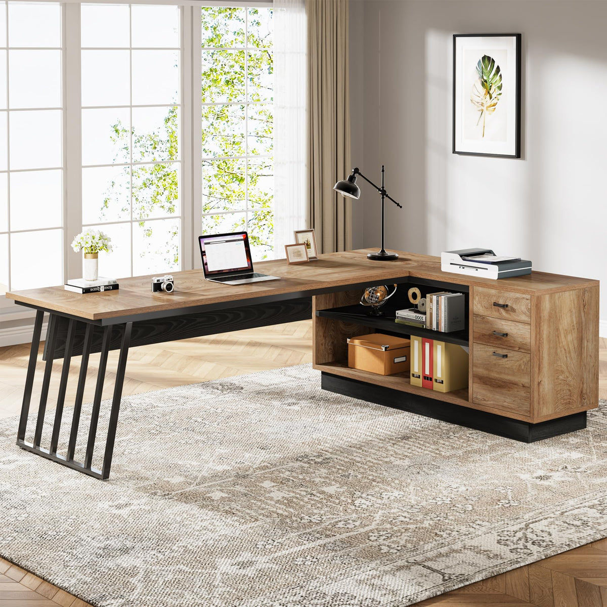 71-Inch L-Shaped Executive Desk with Cabinet Z86443