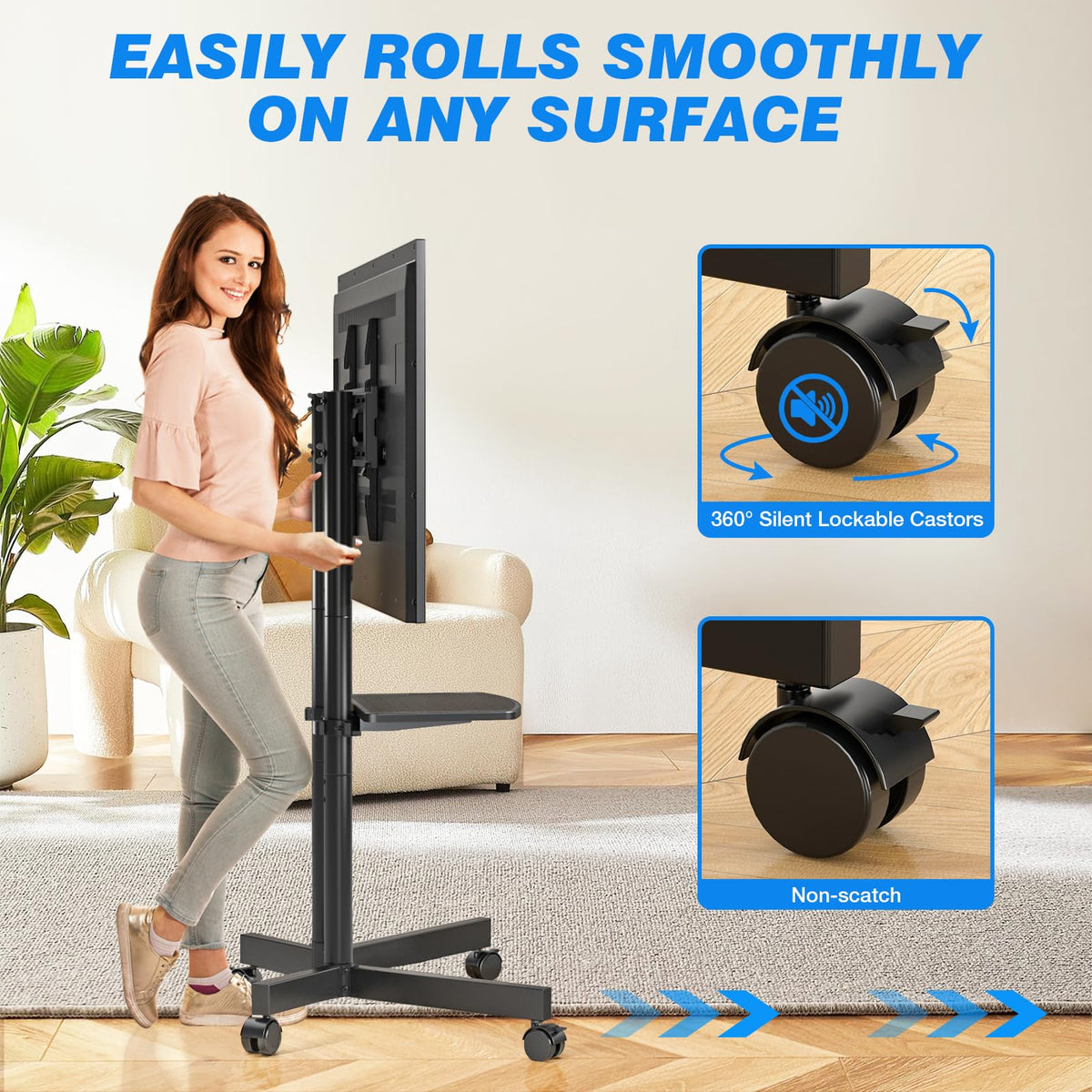 Rolling TV Stand with Laptop Shelf, Height Adjustable up to 88lbs G758