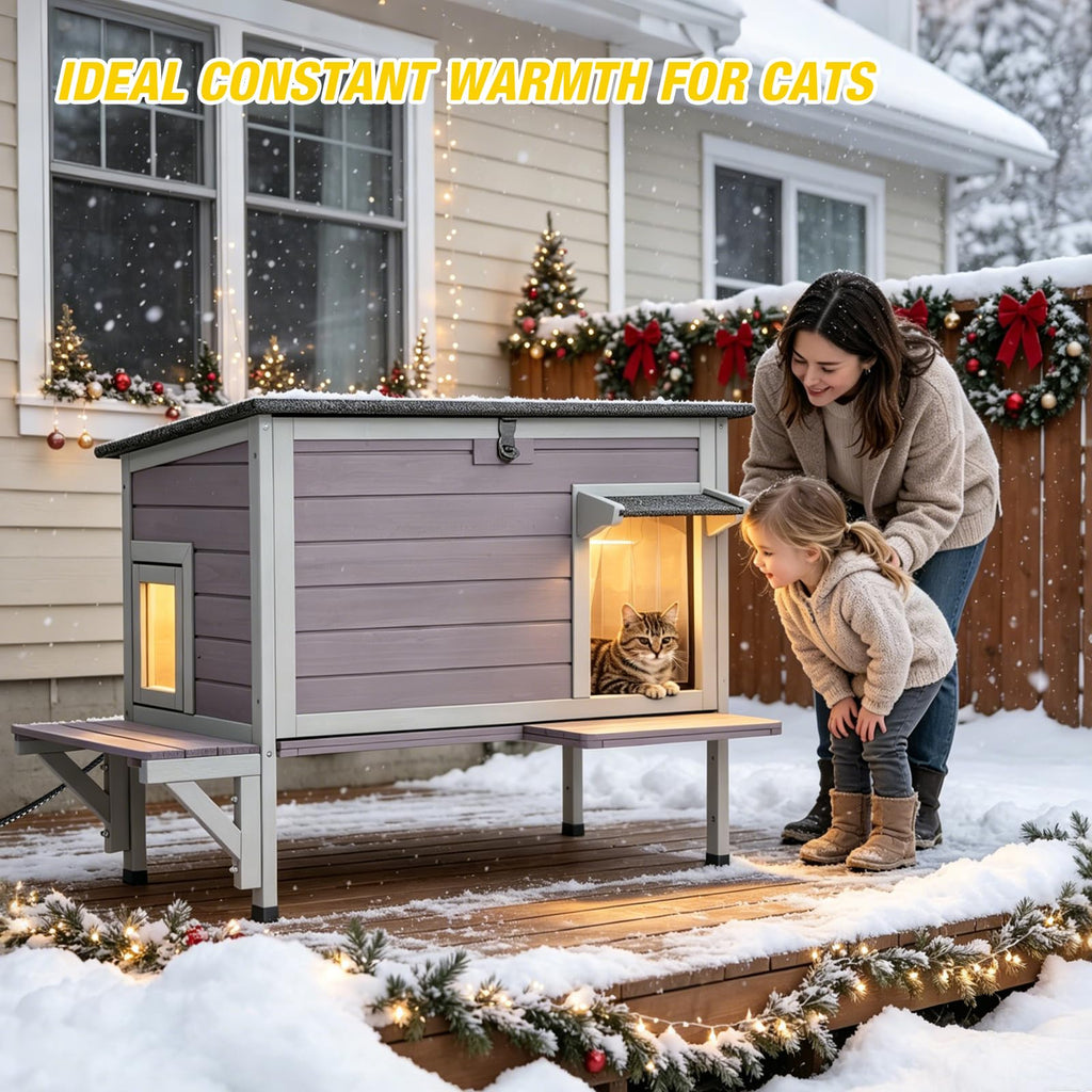 Heated Outdoor Cat House with Heating Pad X284