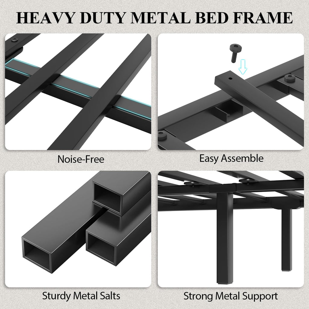 Full Size Bed Frame with Storage Headboard and LED Lights U314