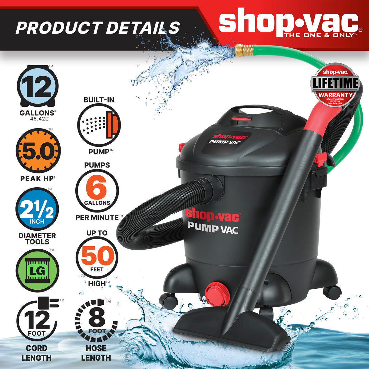 12 Gallon Wet Dry Pump Vacuum with Built-in Water Pump W680239