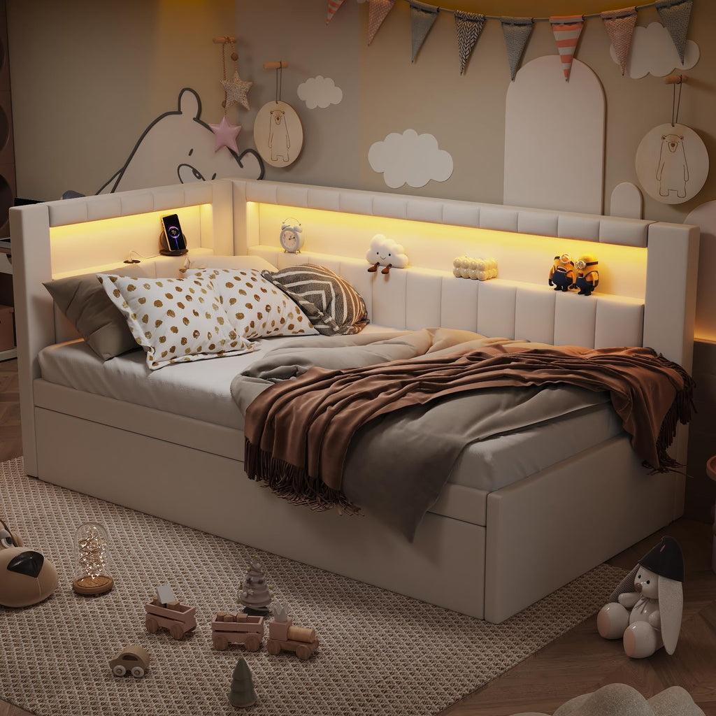 White Twin Size Upholstered Daybed with Trundle J3362