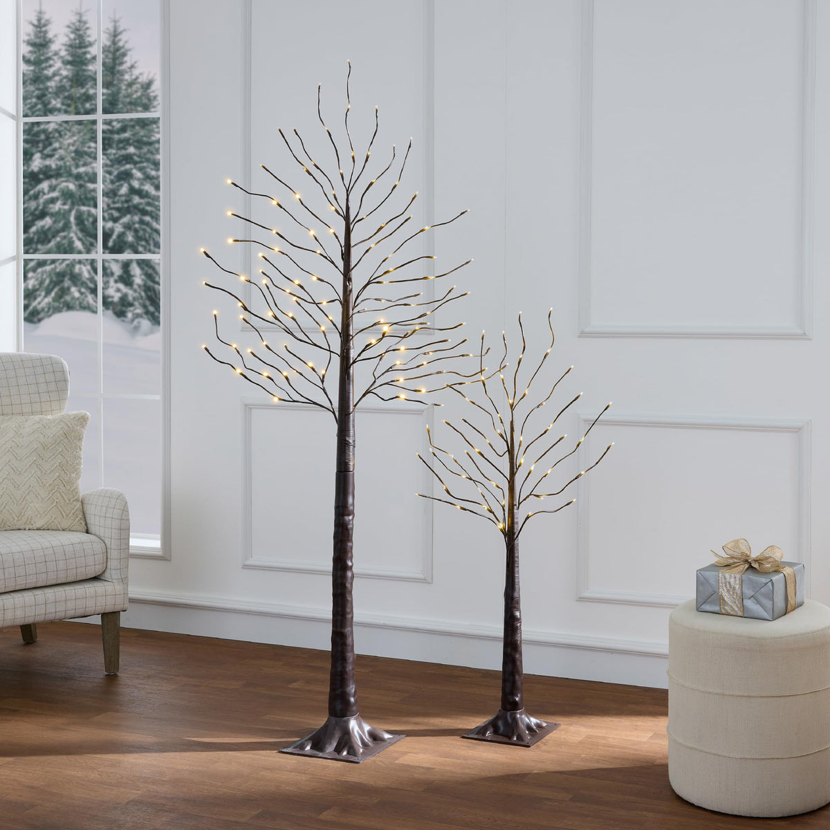 4ft 6ft 8ft Lighted Birch Tree 3Pk with LED Lights Q3977