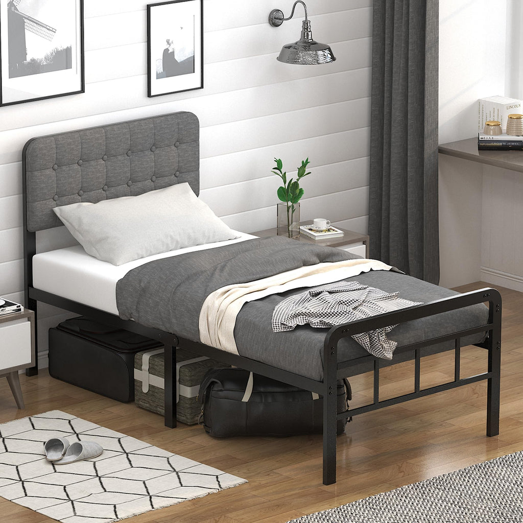 16 Inch Twin XL Upholstered Metal Bed Frame Z713