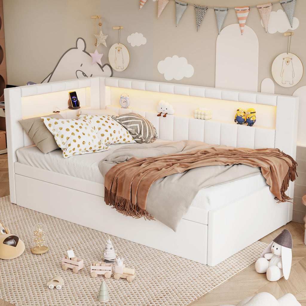White Twin Size Upholstered Daybed with Trundle J3362