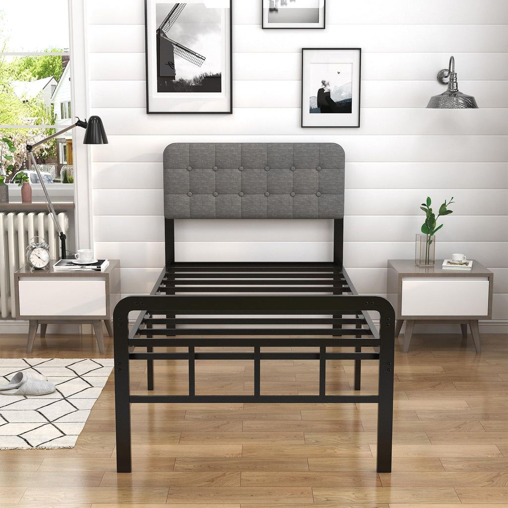 16 Inch Twin XL Upholstered Metal Bed Frame Z713