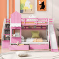 Twin Over Twin Bunk Bed with Slide, 2 Drawers & 3 Shelves S5544
