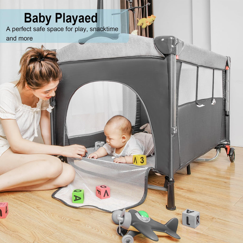 5-in-1 Pack and Play Baby Bassinet Bedside Sleeper Grey T3243