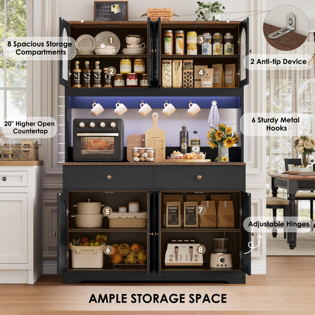 71" Black Kitchen Pantry Cabinet with Power Outlet W76242