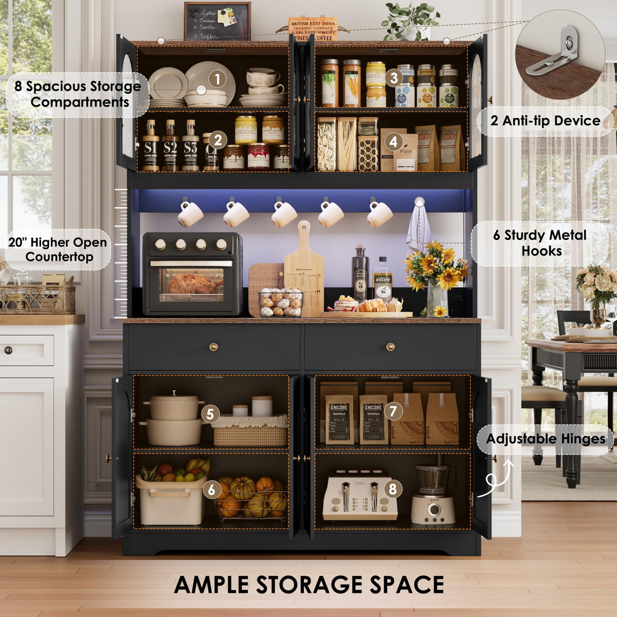 71" Black Kitchen Pantry Cabinet with Power Outlet W76242
