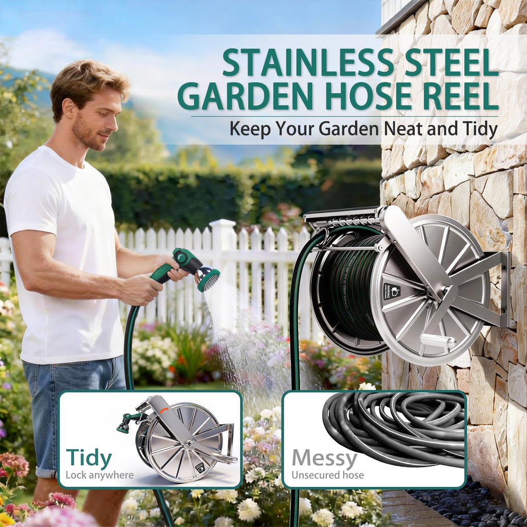 Stainless Steel Wall Mount Garden Hose Reel D33562