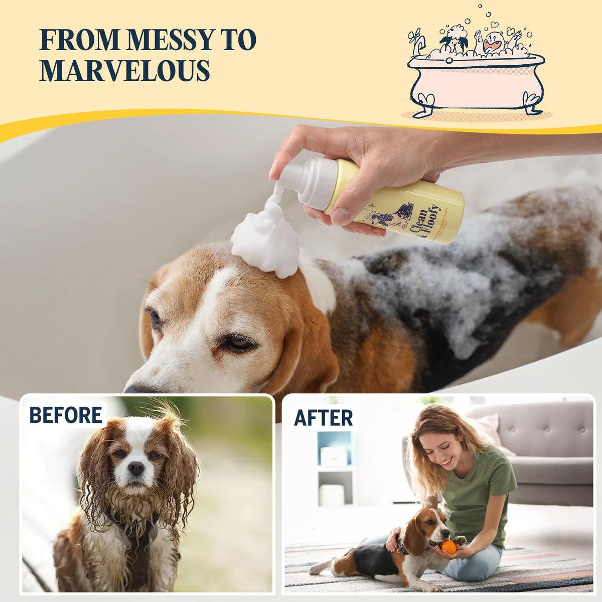 Dry Dog Shampoo with Glove No Rinse Spray Foam Y704393