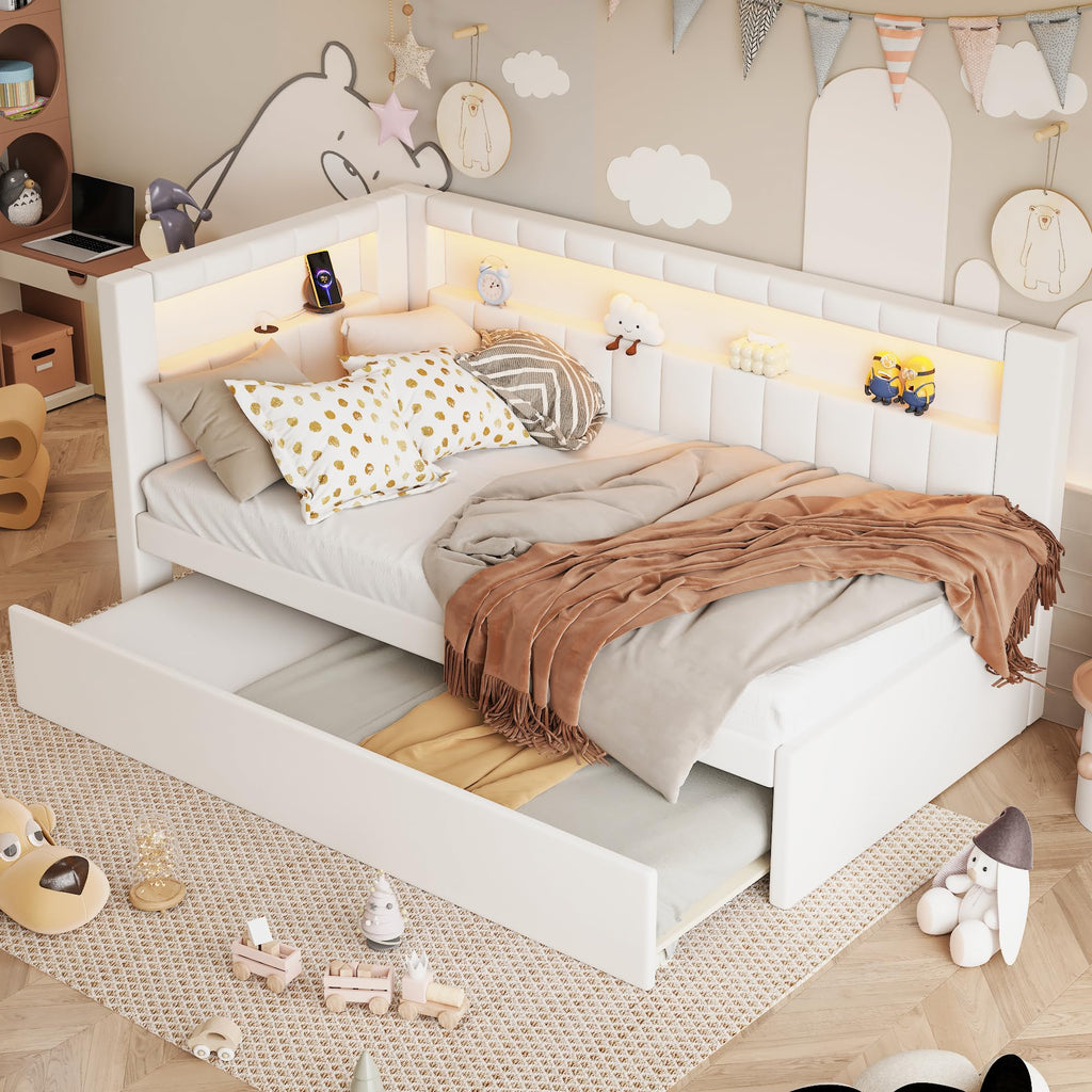 White Twin Size Upholstered Daybed with Trundle J3362