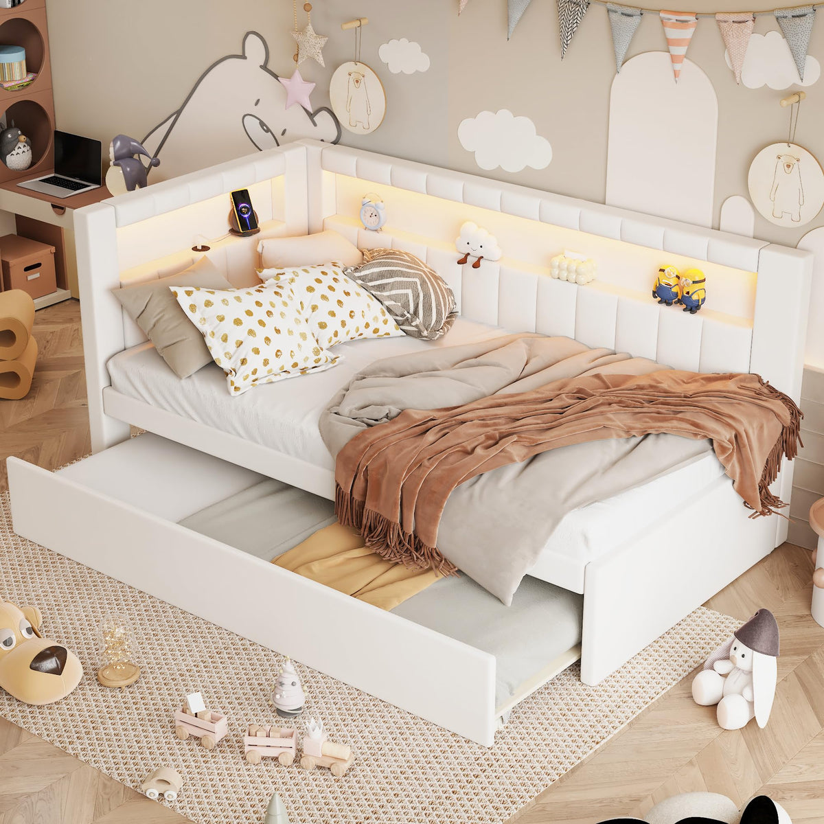 White Twin Size Upholstered Daybed with Trundle J3362