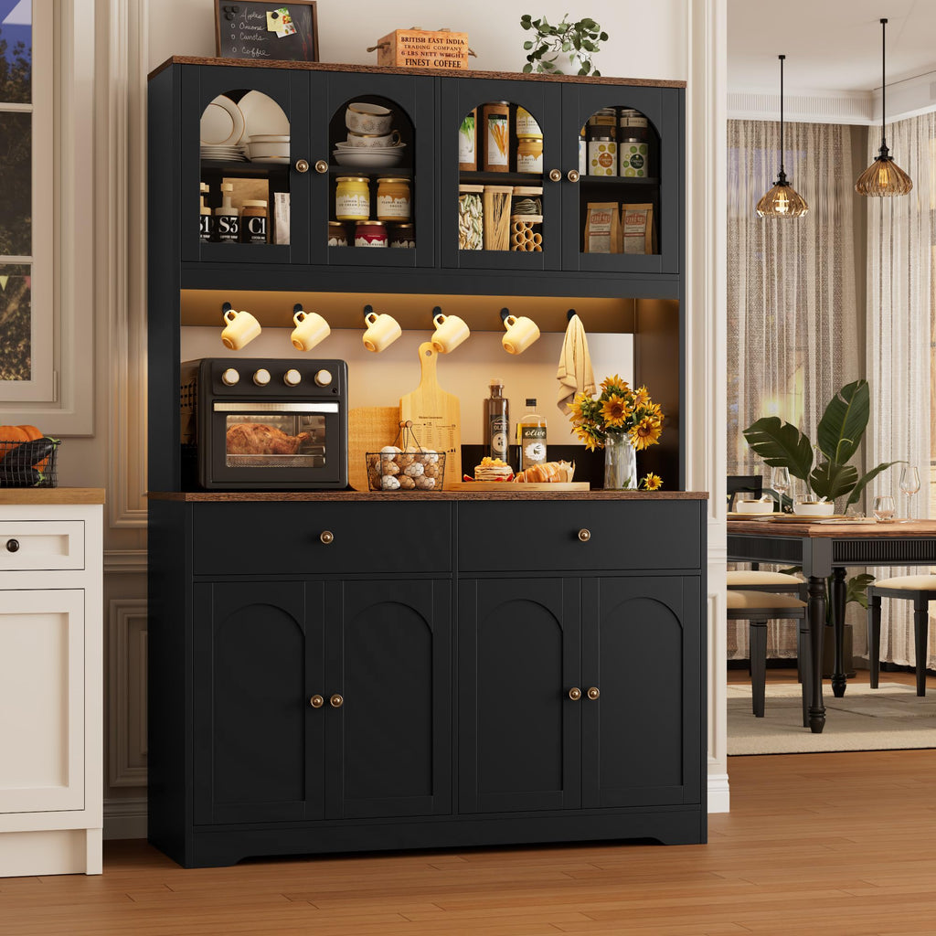 71" Black Kitchen Pantry Cabinet with Power Outlet W76242