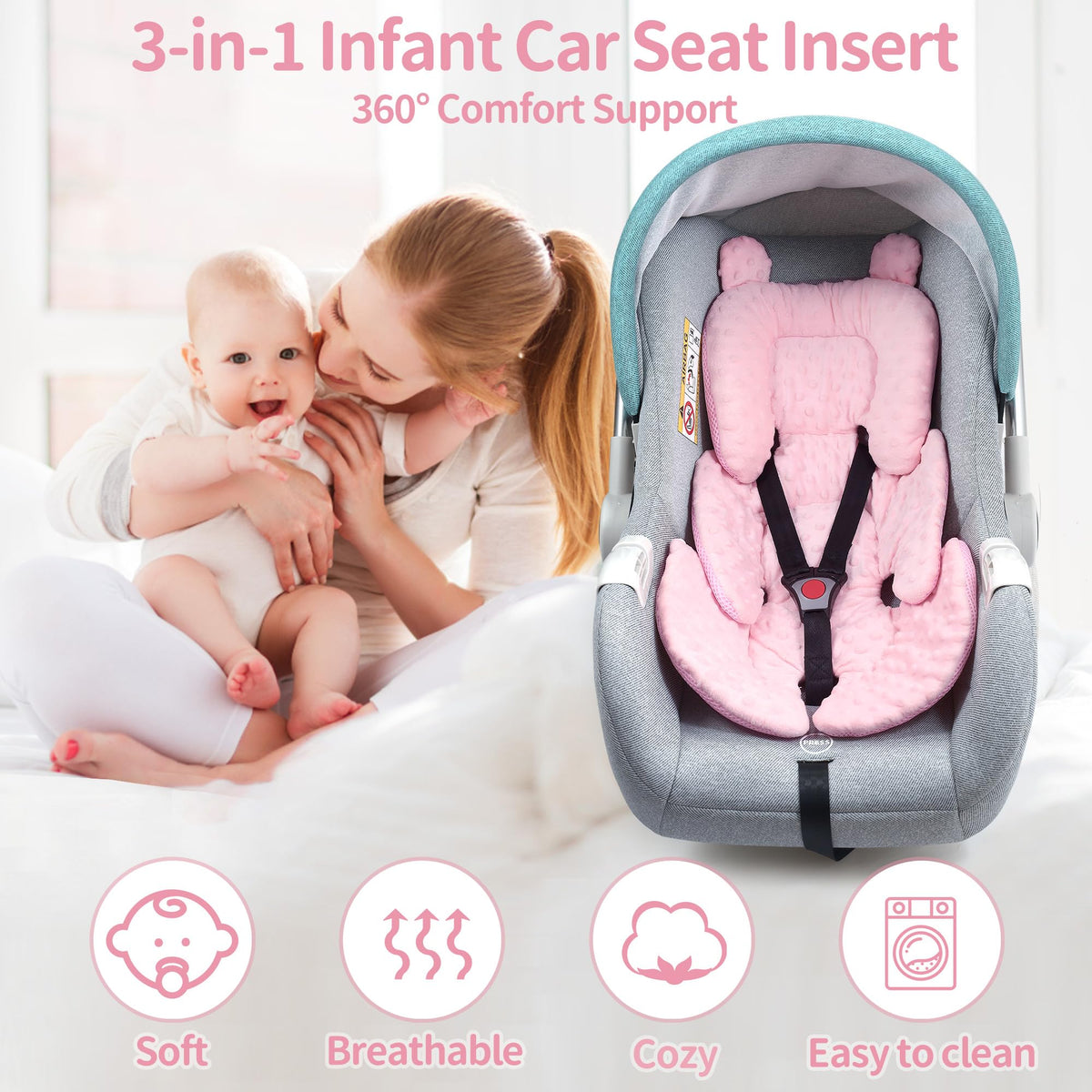 Reversible Carseat Head Body Support Newborn Pink V61352