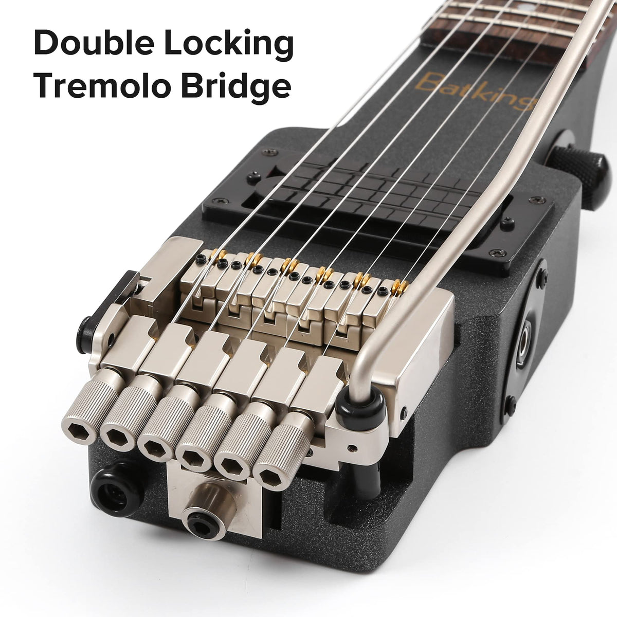 Travel Electric Guitar Headless 6 String One-piece Canada Maple Neck Double Locking Tremolo Bridge with Gigbag Q5866