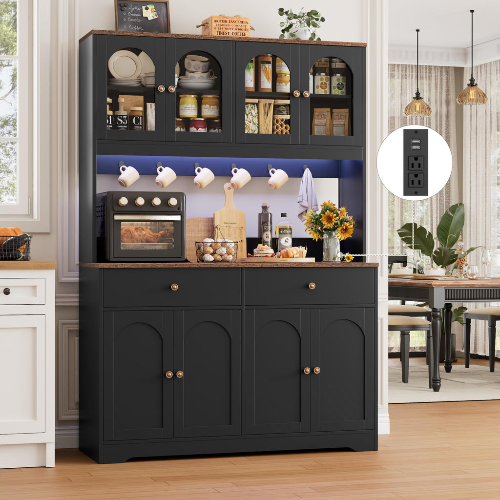 71" Black Kitchen Pantry Cabinet with Power Outlet W76242