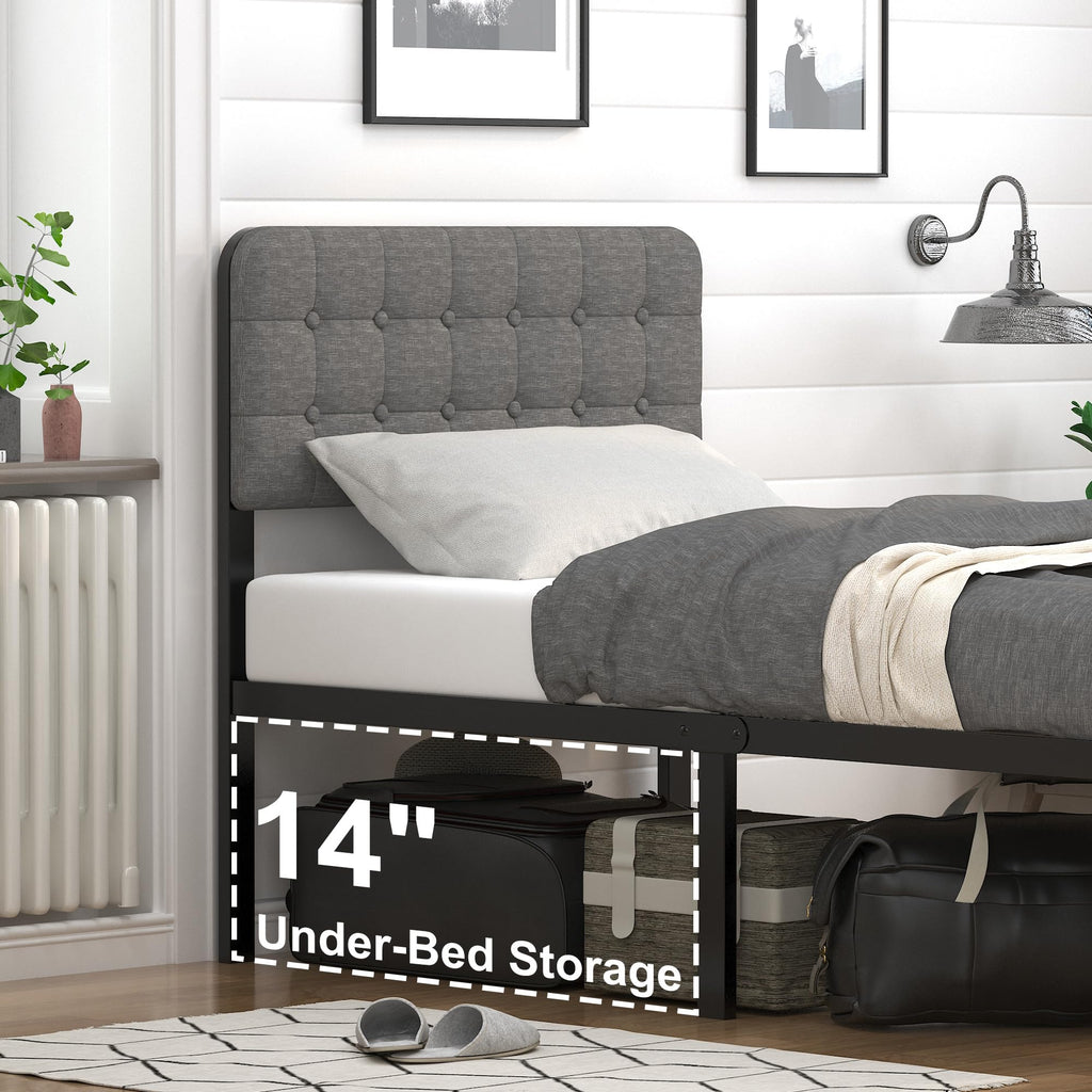 16 Inch Twin XL Upholstered Metal Bed Frame Z713
