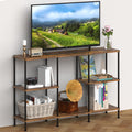 Brown 3 Tier Wood TV Stand with Storage Shelf T7992