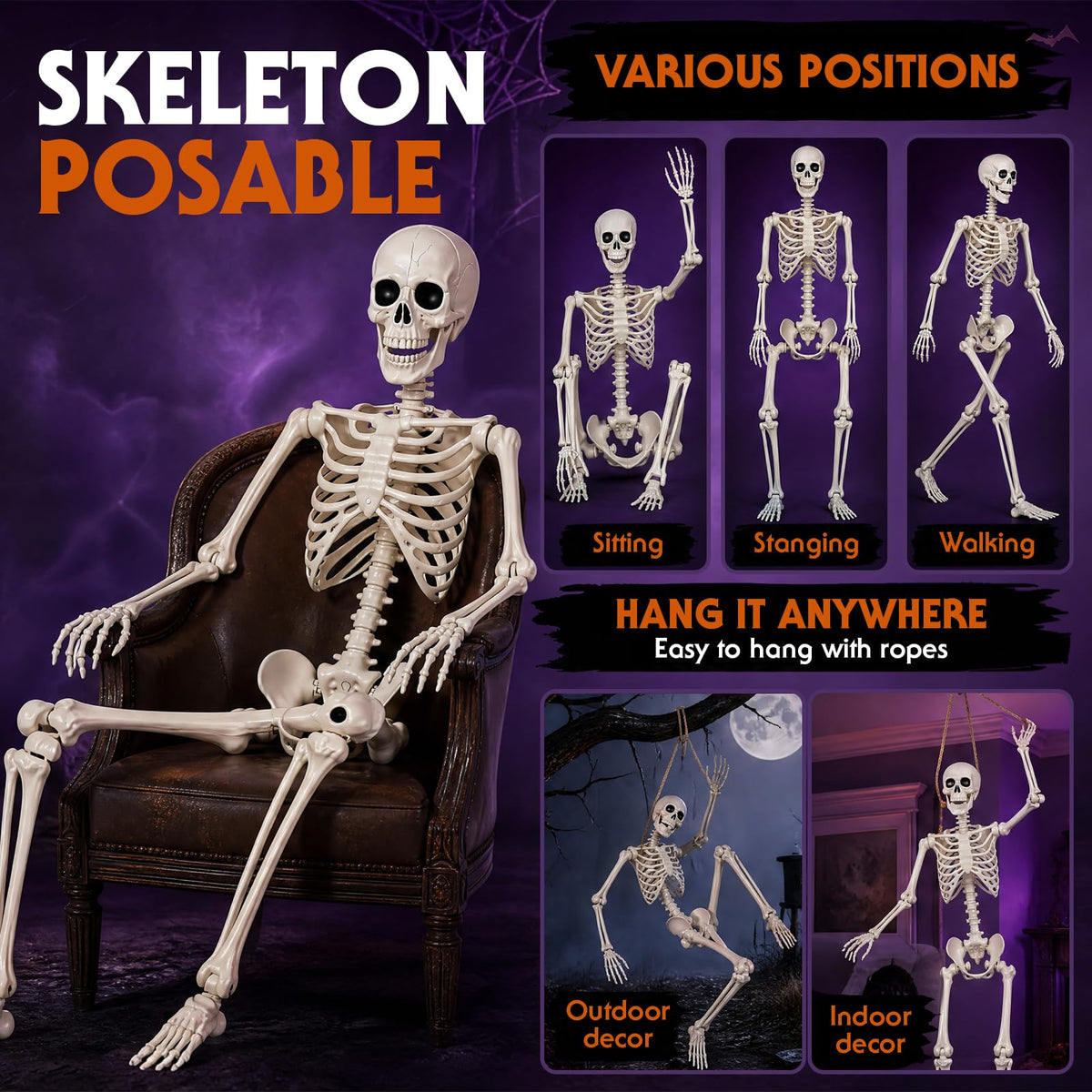 5.4FT Posable Life Size Human Skeleton with Movable Joints C1551