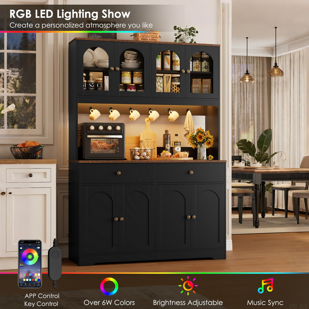 71" Black Kitchen Pantry Cabinet with Power Outlet W76242