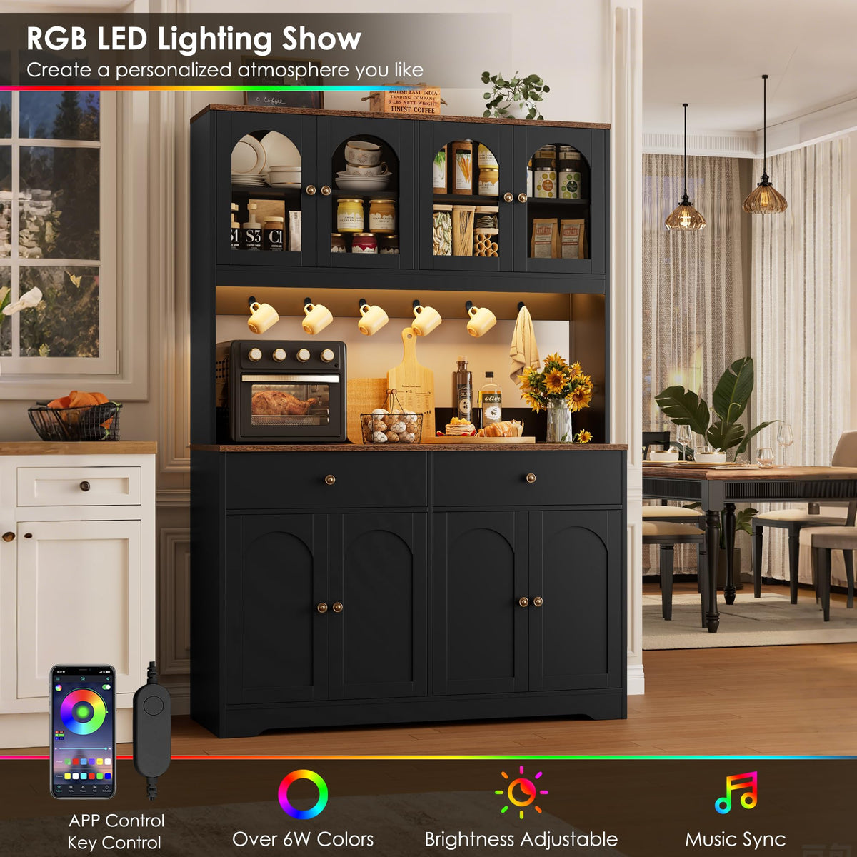 71" Black Kitchen Pantry Cabinet with Power Outlet W76242