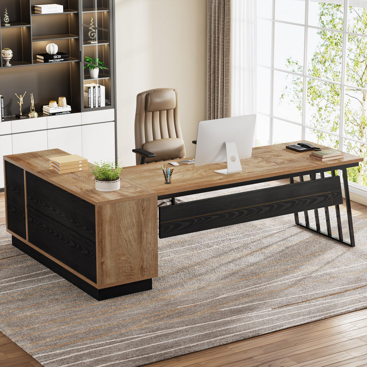 71-Inch L-Shaped Executive Desk with Cabinet Z86443