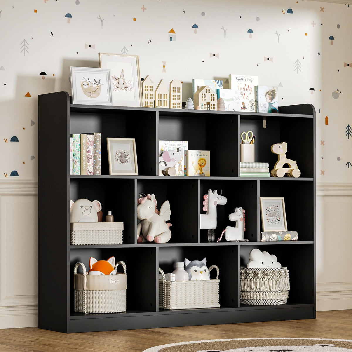 Black 3 Tier Wood Bookshelf W276