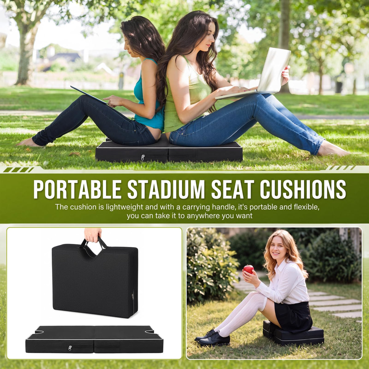 3 Pcs Portable Bleacher Chair Cushions with Handle F818598
