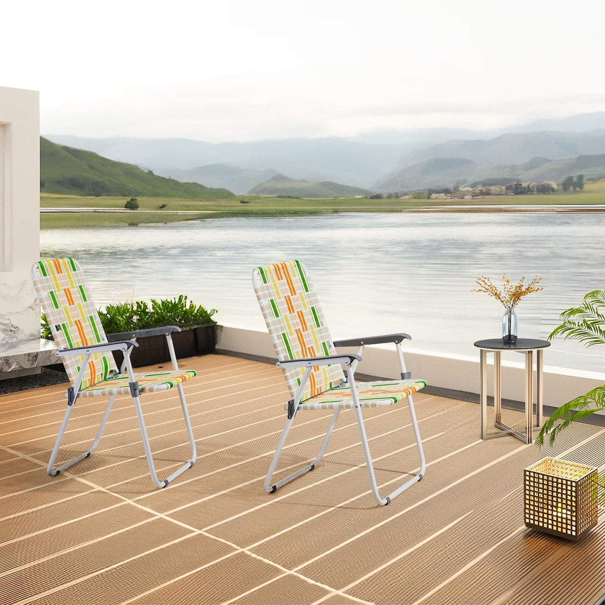 2 Pcs Lightweight Folding Beach Chairs with Armrests J333