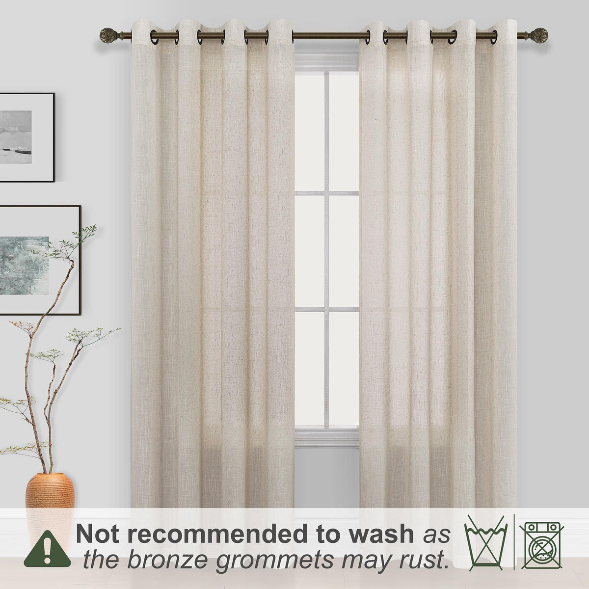 Beige Linen Curtains 2 Panels 84 Inches Long L9598